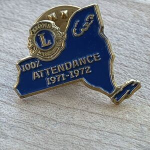 Lions Club Lapel Pin 100% Attendance‎ 1971-1972 New York State Robert Uplinger